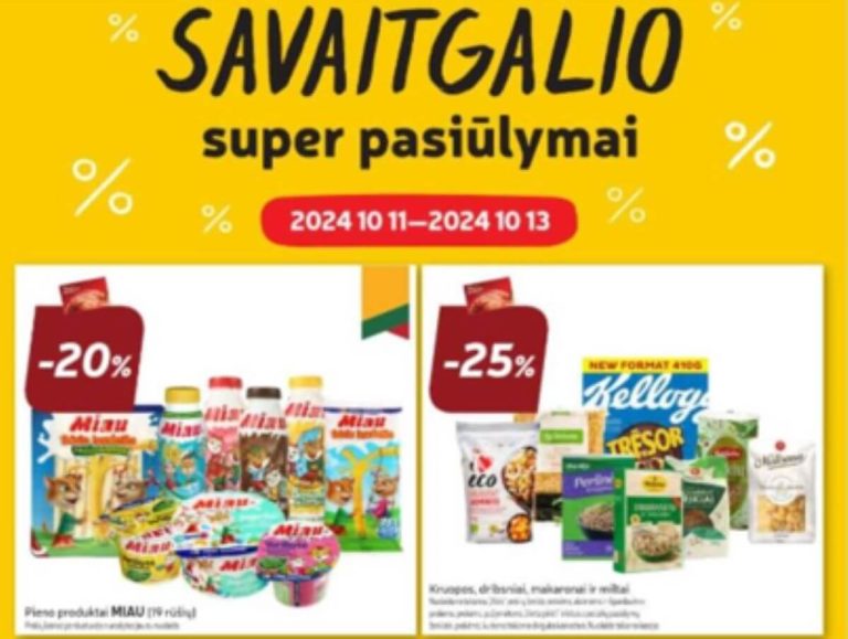 41 savaitės geriausios savaitgalio (2024.10.10-10.13) LIDL, RIMI, MAXIMA ir IKI akcijos ir pasiūlymai su kainų analitike Irena pagal nuolaidos.lt svetaine